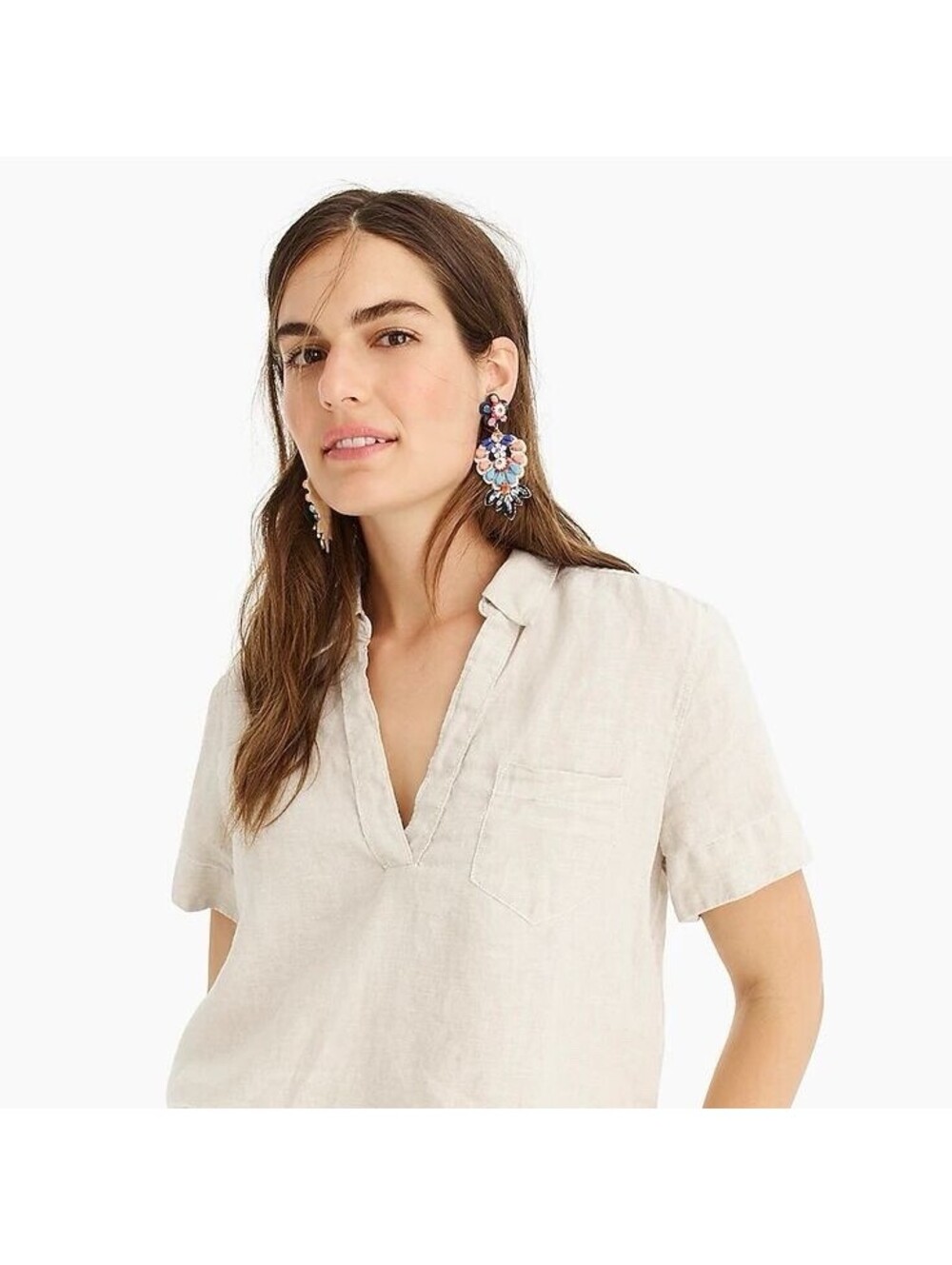 J.CREW Women’s Short-Sleeve Linen Popover In White-Size XS